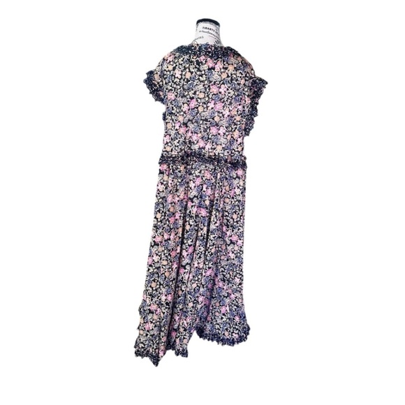 Free People Milania Cotton Midi Dress Black Combo Floral Print Sz L Boho Cottage - Picture 4 of 13